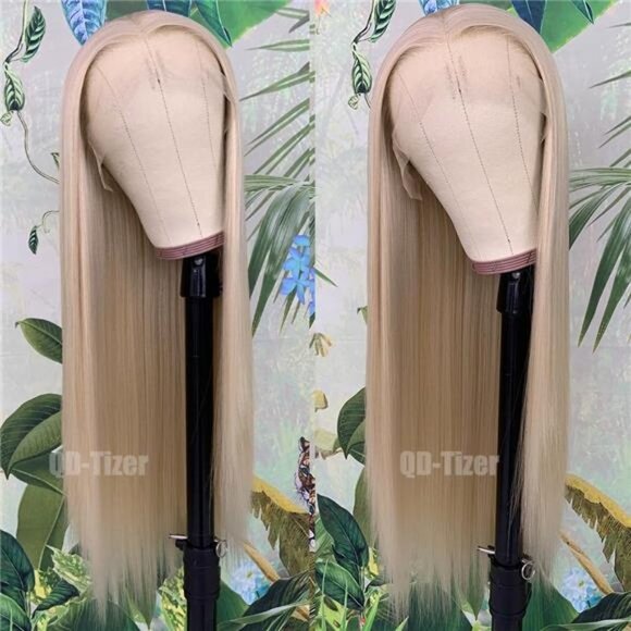 Streaks Heat Resistant Fiber Hair Synthetic Lace Front Wigs - #ash blonde